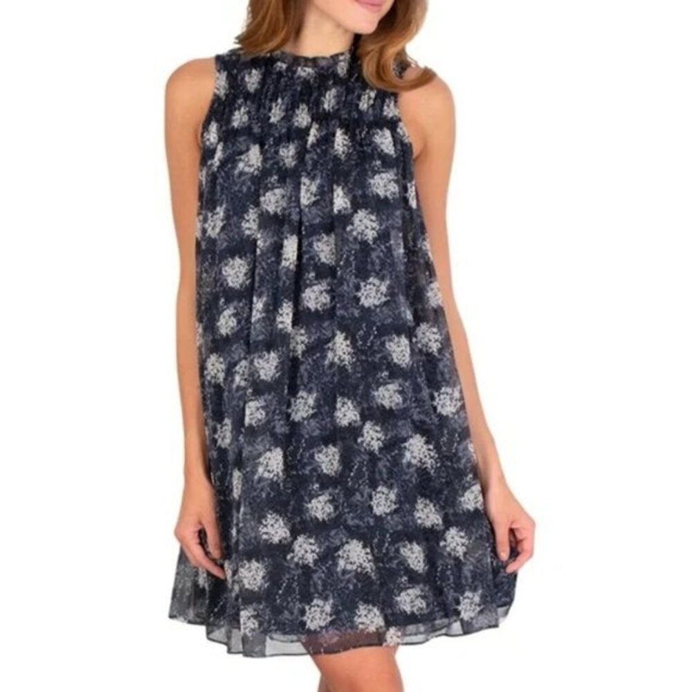 NWT Joie Baltic‎ Print Mini Dress Size M Sheer Overlay Lined Sleeveless Flowy